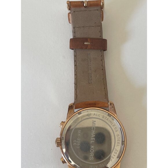 Michael Kors Womens Chronograph Watch MK-2283 Rose Gold & Tan Leather - Picture 3 of 10